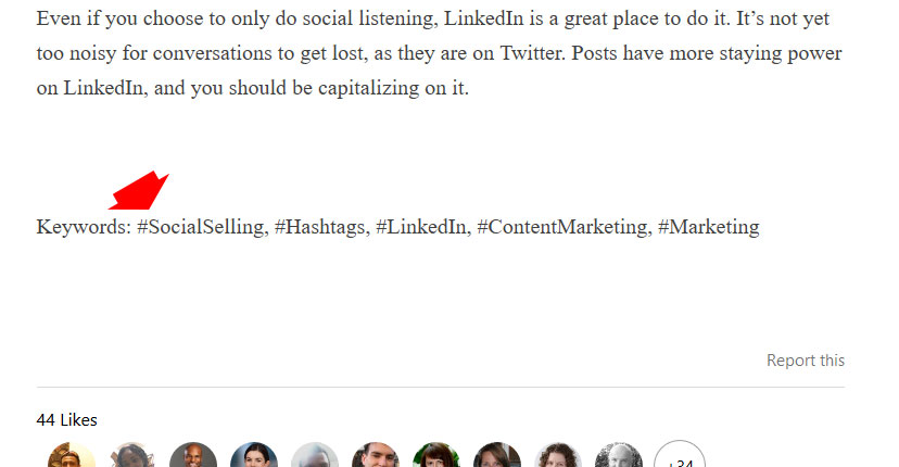 add hashtags to linkedin pulse articles