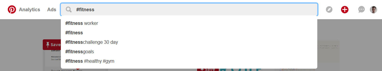 search for hashtags on pinterest