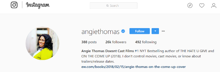 Social Media Calendar - Angie Thomas Instagram