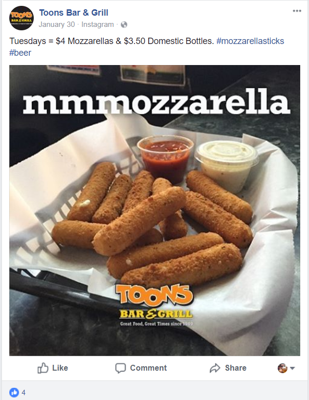 toons bar and grill facebook post