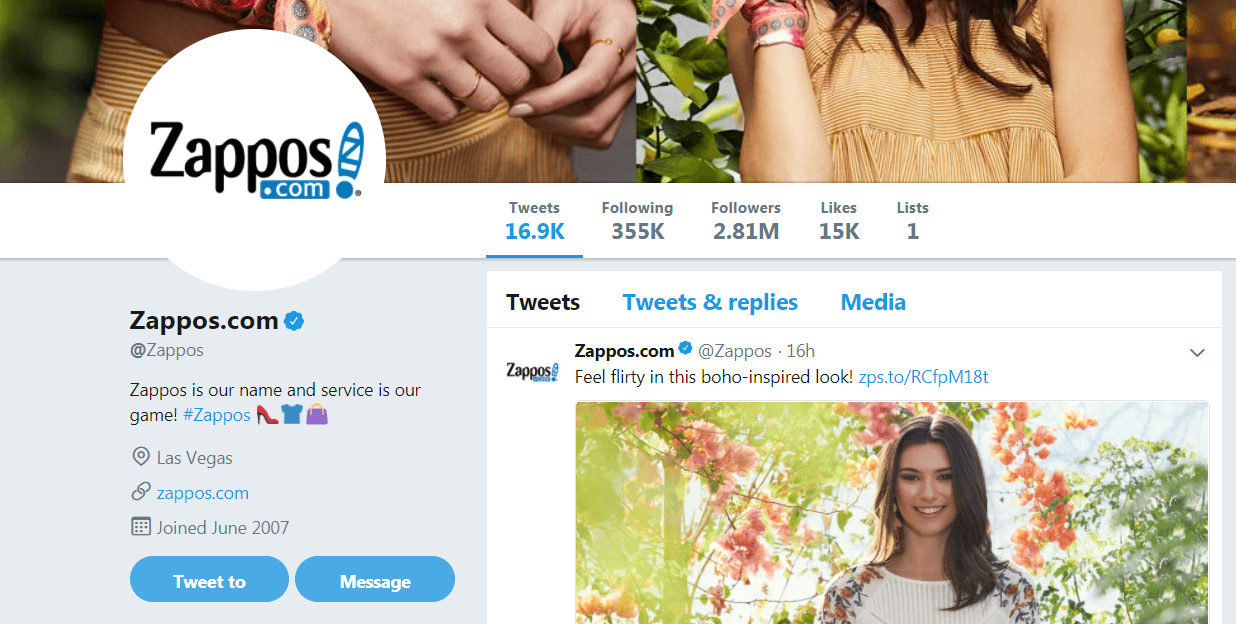 The Zappos Twitter account.