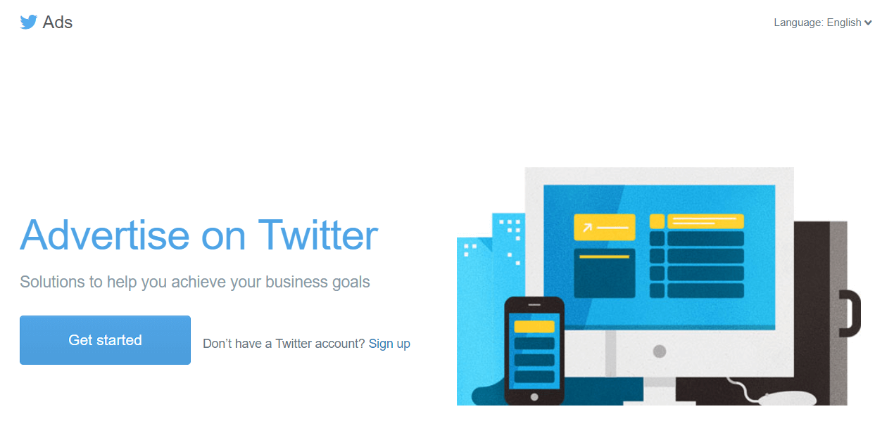 The homepage for the Twitter Ads program.