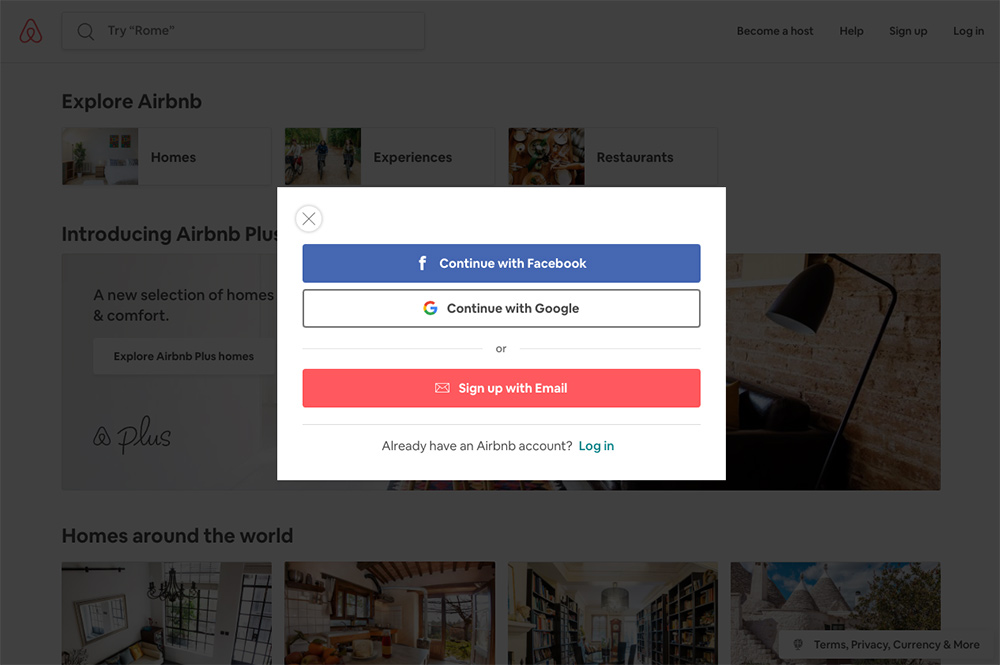 Airbnb social login