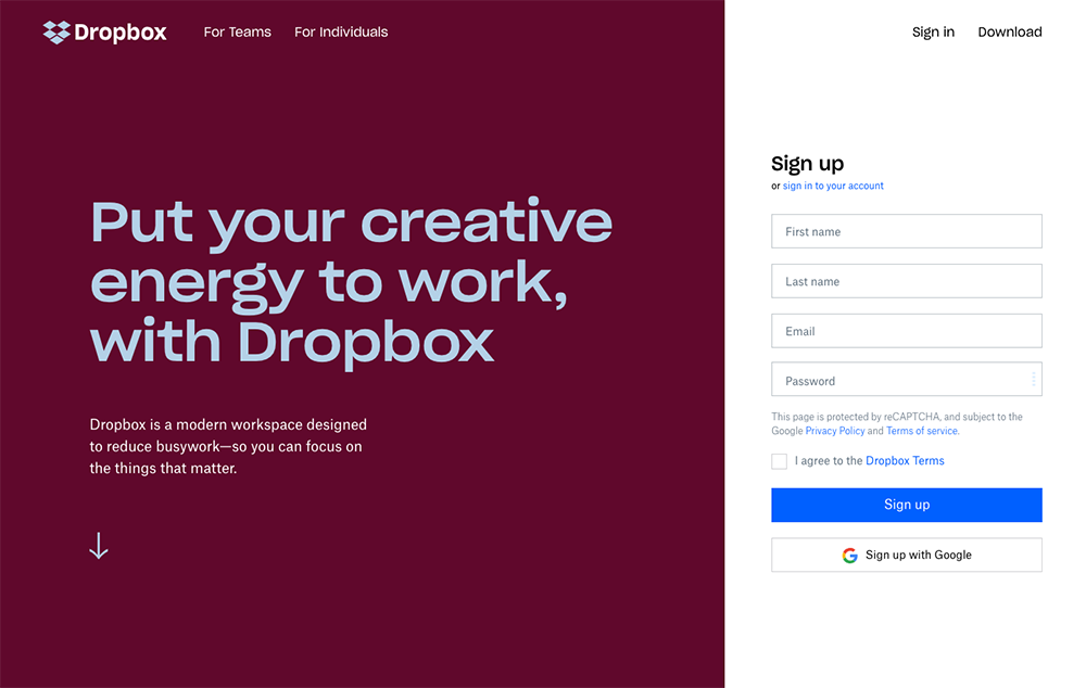 Dropbox social login