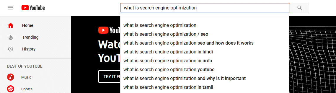 YouTube SEO: A YouTube search for "search engine optimization".