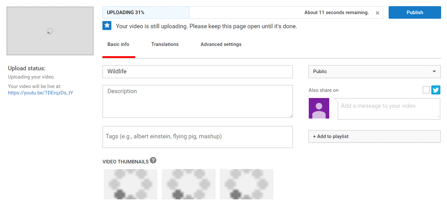 Uploading a YouTube video.