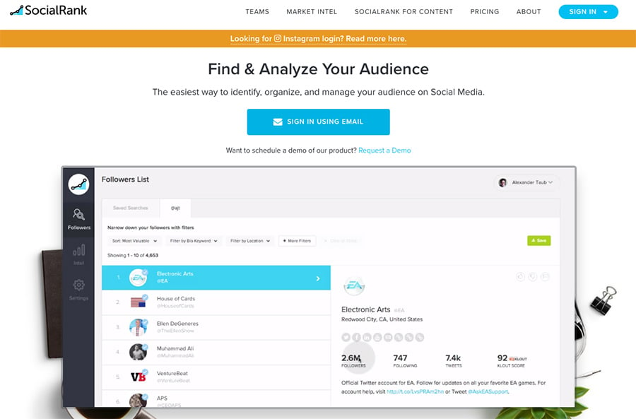 SocialRank Instagram analytics tools