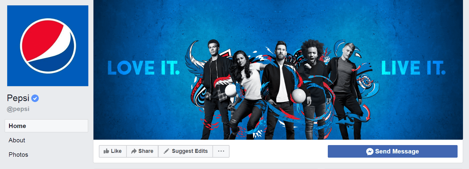 Social Media Branding Strategy: Pepsi branding imagery on Facebook.