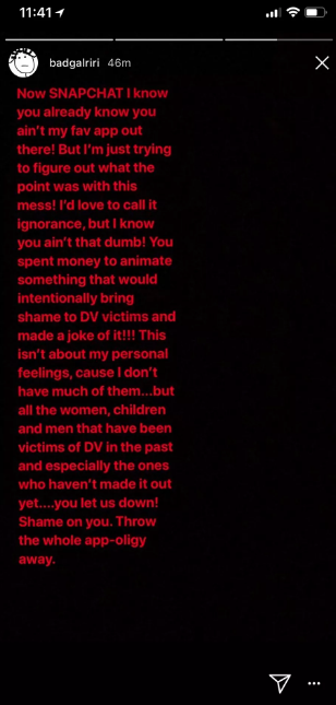 Rihanna's response to Snapchat on Instagram