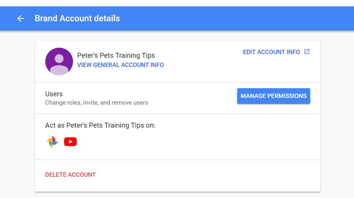 Managing the permissions for your YouTube brand account.
