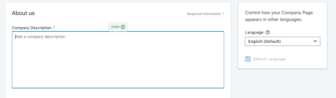 Adding a description to your LinkedIn company page.